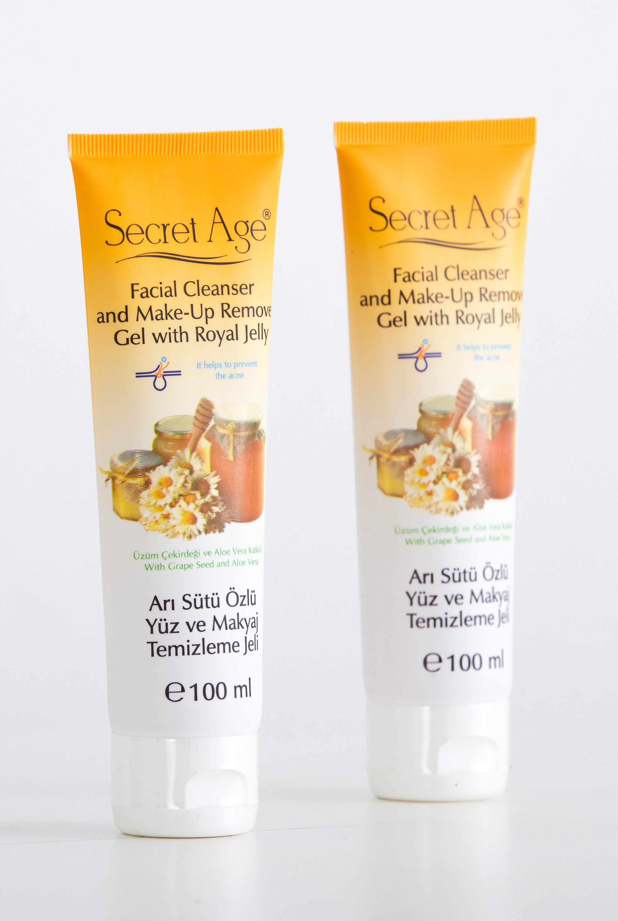 Secret Age™ Arı Sütü Özlü Yüz ve Makyaj Temizleme Jeli (100ml) 2 Adet